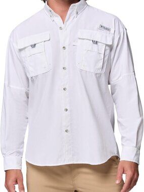 Columbia Mens PFG Tamiami Long Sleeve Fishing Shirt, White, Medium
